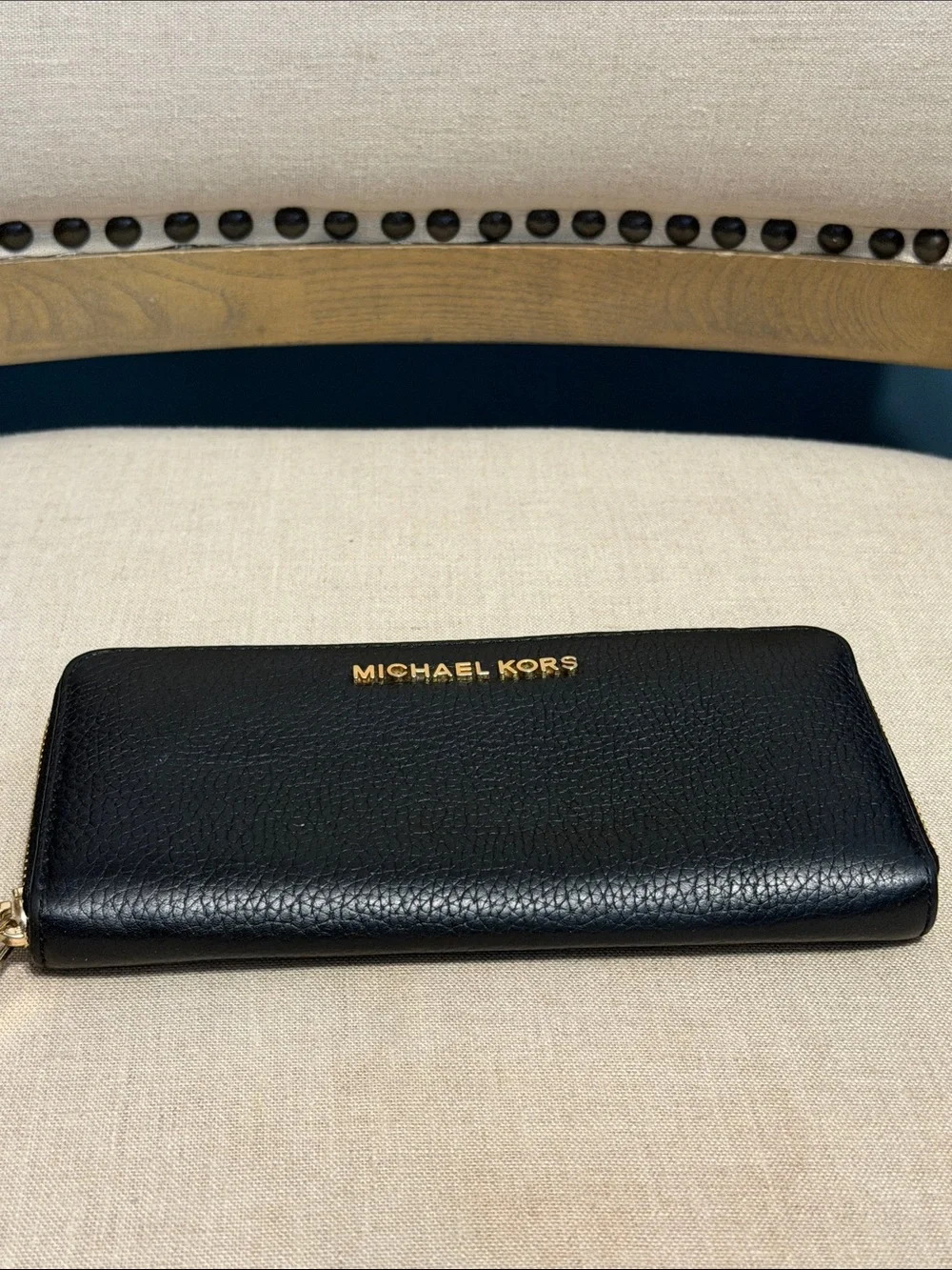 Michael Kors Black Pebbled Leather Zip-Around Wallet